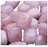RUNES-Polished 25 Piece Rose Quartz Gemstone Rune Set / Engraved With Velvet Pouch