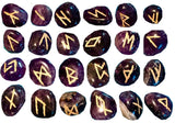 RUNES-Polished 25 Piece Amethyst Gemstone Rune Set / Engraved With Velvet Pouch