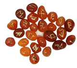 RUNES-25 Pc Polished Carnelian Gemstone Crystal Runes Set with Velvet Pouch