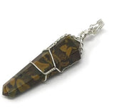 PENDANT-Wire Wrapped Genuine Coffee Jasper Gemstone Crystal Pendant