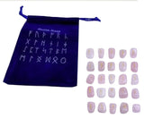 RUNES-Polished 25 Piece Rose Quartz Gemstone Rune Set / Engraved With Velvet Pouch