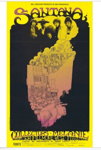 Art-Reproduction of Santana Concert Poster Live at the Fillmore West Feb 13, 1969. Santana, Collectors, and Melanie Performing