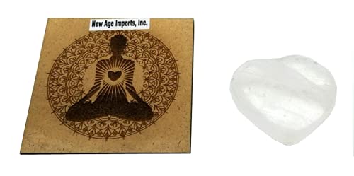Palm Stone-Polished Heart Shaped Crystal Quartz 1.5-2" x 1.5" x 0.5" in Carved Wooden Box
