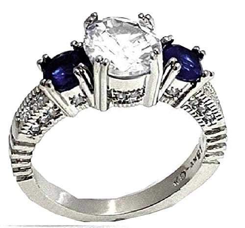 RING-0.60ctw Sapphire & 2.0ctw White Diamonique Antique Design Gemstone  Ring Size 6 1799