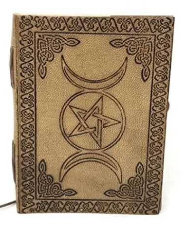 Journal-Etched Pentacle Moon Handmade Leather JOURNAL Embossed Notebook Diary Appointment Organizer Daily Planner Office Diary Wicca Pagan