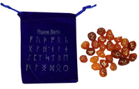 RUNES-25 Pc Polished Carnelian Gemstone Crystal Runes Set with Velvet Pouch