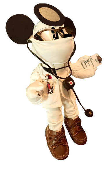 MOCKS-Mickey Mocks a Doctor Magnifying Hat, Stethoscope, Uniform Stand