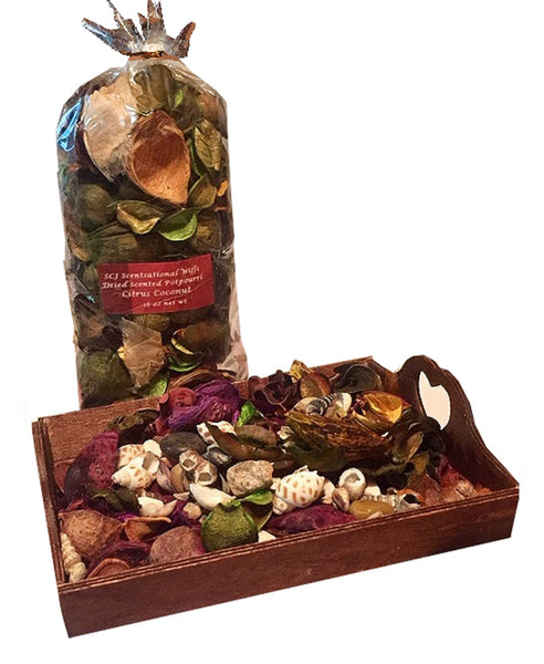 FRAGRANCE-Dried Scented Potpourri Citrus Coconut Scent with Rustic Wooden Fragrance Tray