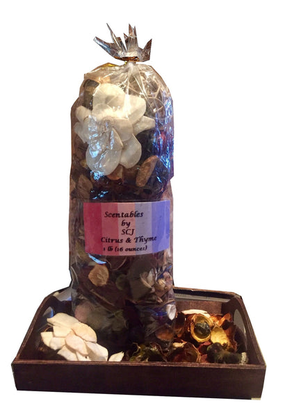 FRAGRANCE-Citrus Thyme Scented Dried Fragranced Potpourri with Rustic Wooden Fragrance Tray