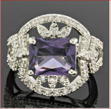 RING-Solid .925 Sterling Silver, 3.50ctw Amethyst & White Sapphire Ring Size 6
