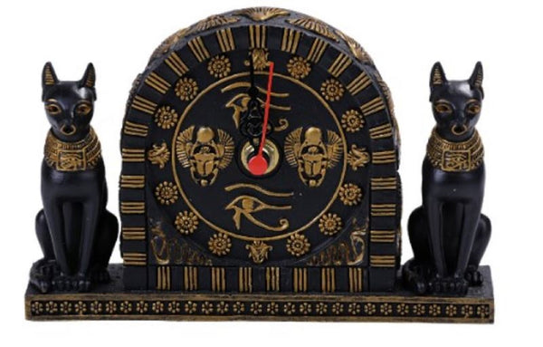 Ancient Egyptian Twin Goddess Bastet Cat Table Clock