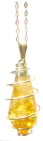 PENDANT-Genuine Polished  Wire Wrapped Citrine Gemstone Crystal  Pendant on Sterling Silver Chain